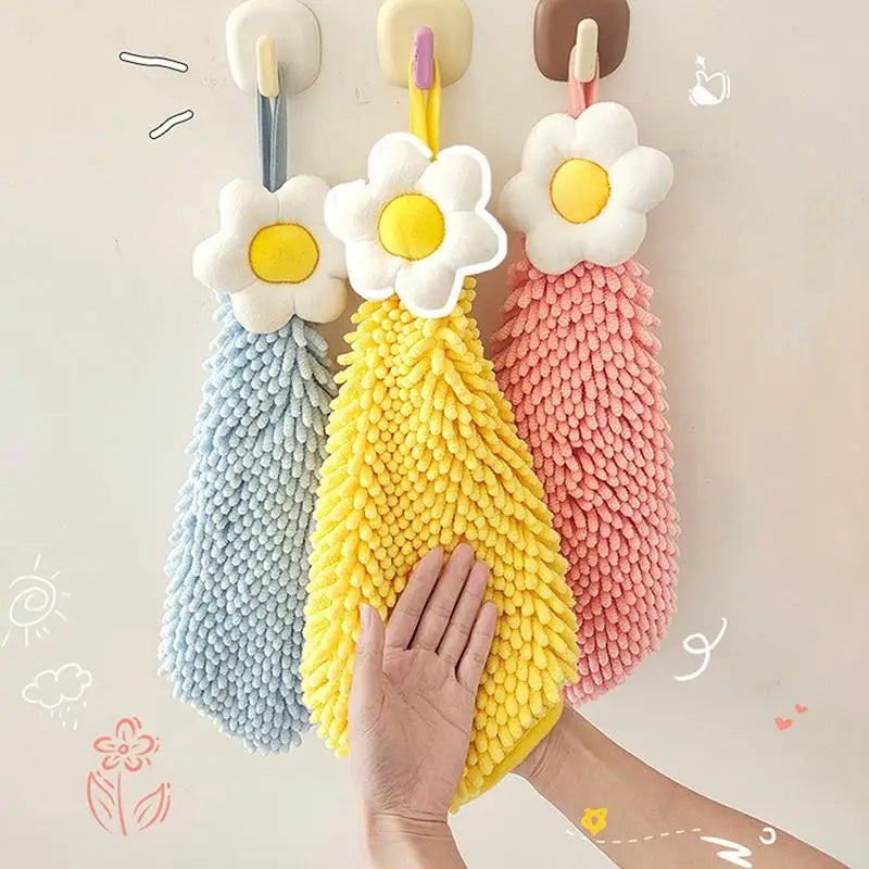 Quick Dry Hand Towel For Kitchen Bathroom Thickened Absorbent Dish Cleaning Cloth Big Sun Flowers Type Lattice Texture