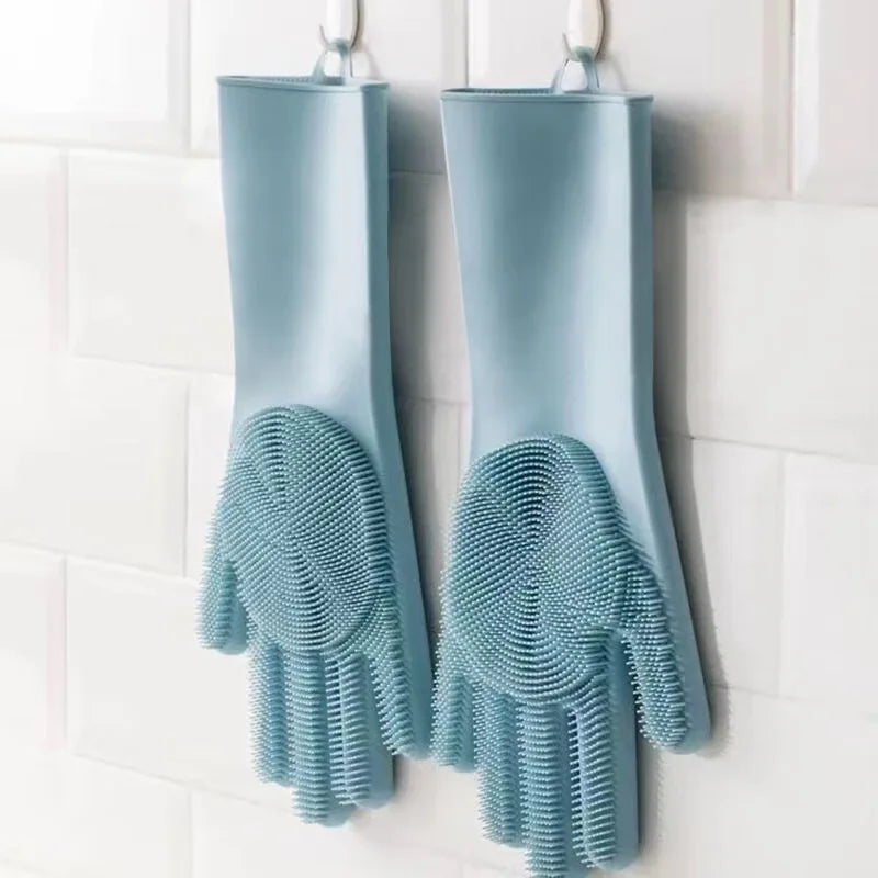 Silicone Dishwashing Gloves, Magic Shower Gloves, Room Specific Durable, Wear-resistant, Waterproof Rubber Gloves