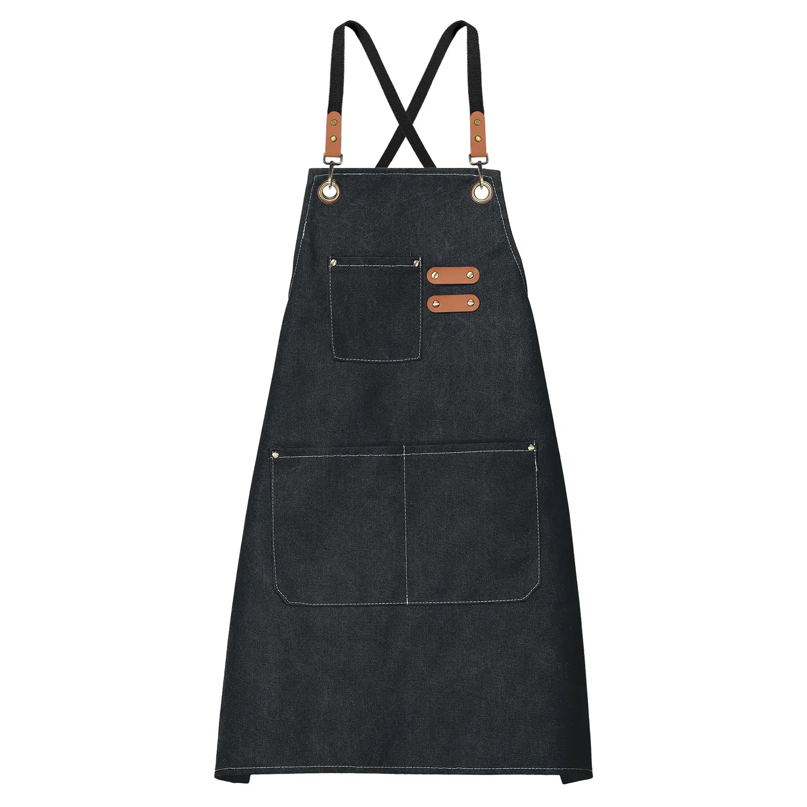 Canvas Chef Aprons 75x69cm Adjustable Strap Cross Back Kitchen Cooking Apron with 3 Pockets for Men Women Chef, Black