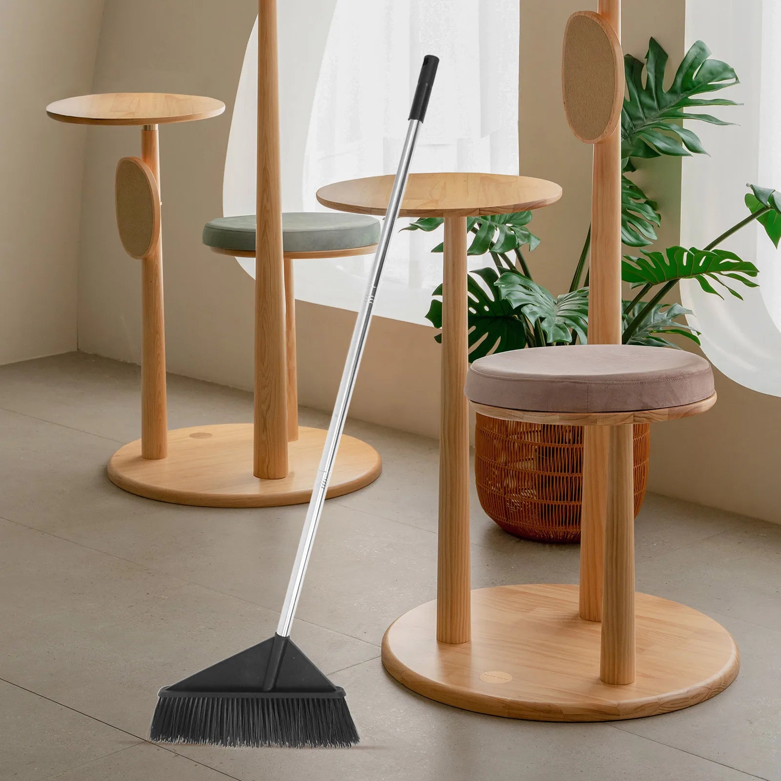 Cleaning Broom Handle Hard Bristle Stiff Home Cleaning Supplies Broom Home Supplies Office Sweeper Black Color