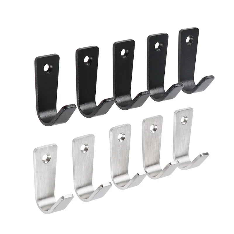 5Pcs J-Shaped Stainless Steel Wall Mounted Coat Hooks Single Hole Wall Mount Hanger for Hanging Coats Clothes Hats Bags