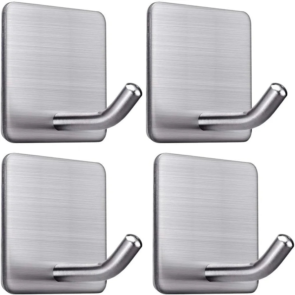 Heavy Duty Adhesive Towel Hook Stainless Steel Adhesive Hook Hanging Bathroom Kitchen Storage Holder Sticky Hooks Silver Hanger