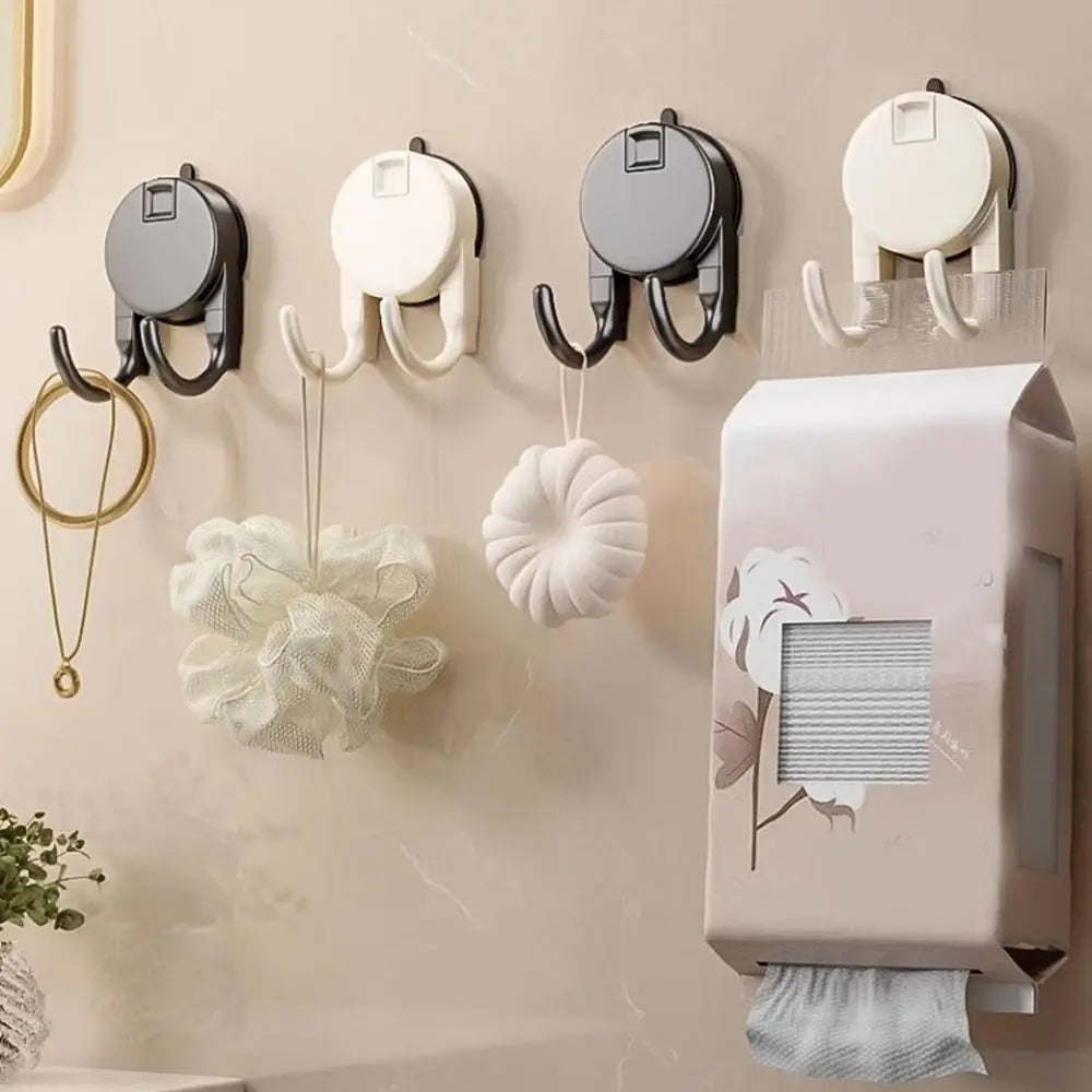 2Pcs Plastic Suction Cup Hooks Non-Marking Moisture-proof Paper Towel Double Hooks Space Saving Removable Kitchen Storage Hooks